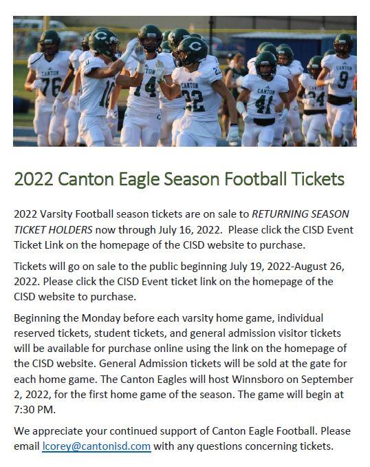 2022 High School Football Season Ticket Information